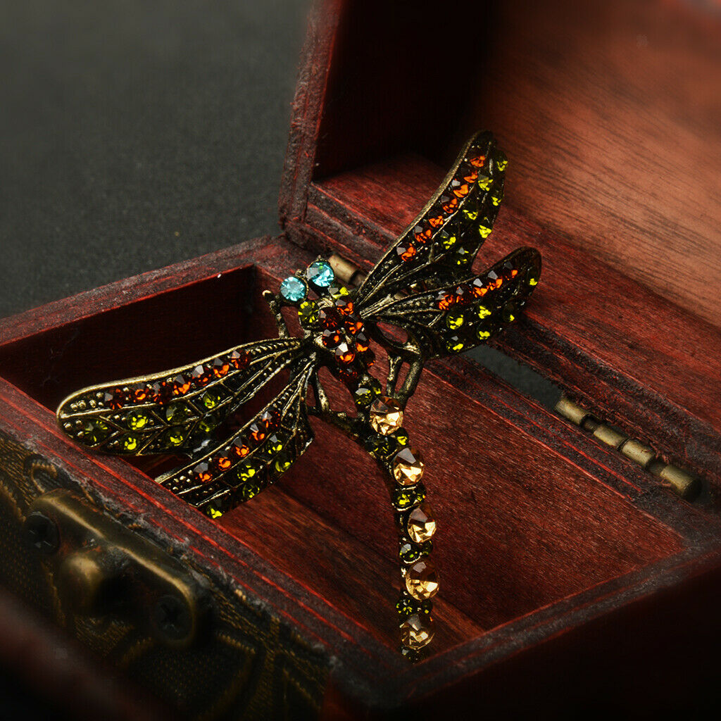 2pcs Women Alloy Metal Crystal Rhinestone Dragonfly Pin Brooches
