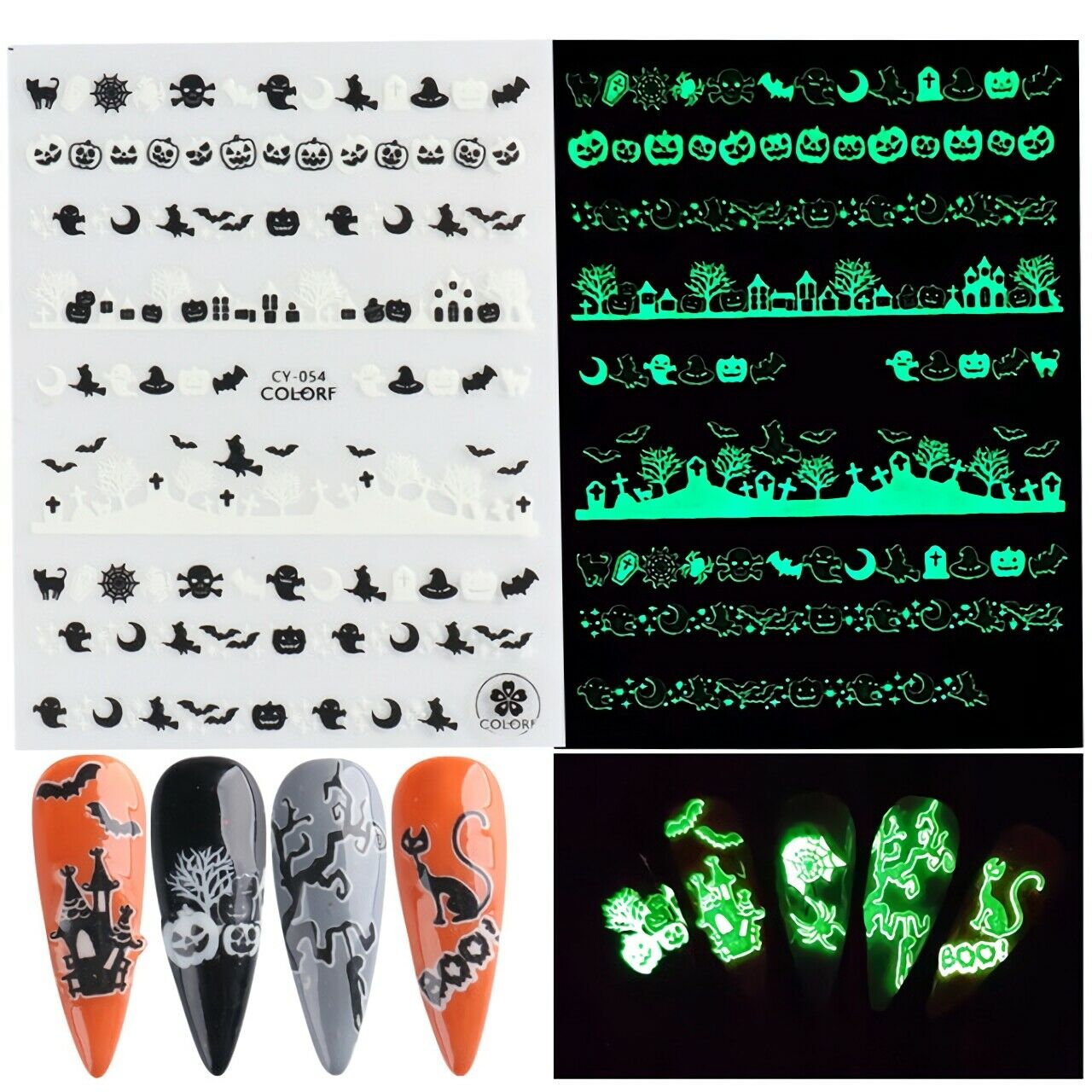 6pc/Set Halloween Luminous Nail Art Stickers Patterns for Women Girls Decoration