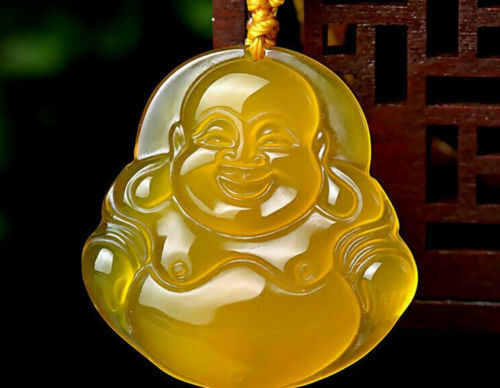 Beautiful Natural Hand-carved Yellow Agate Maitreya Buddha Chalcedony Pendant