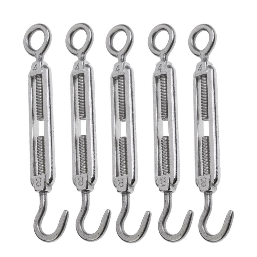 5pack Stainless Steel Hook Eye Turnbuckle Open Body Wire Rope Tension M4