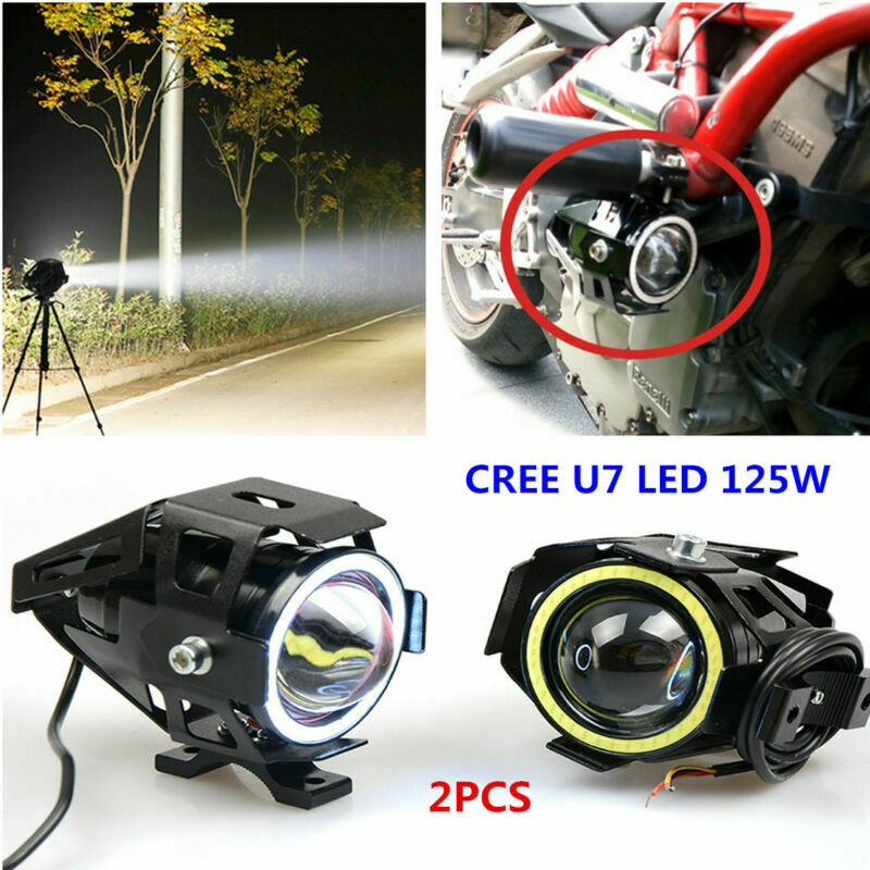 2xCREE U7 LED 125W Motorcycle Headlights Driving Fog Lights Spot Lamp DRL+Switch