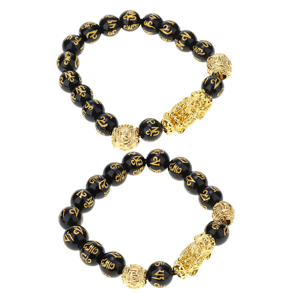 2Pieces Feng Shui Prosperity Carved Bead Bracelet with Pi Xiu Attract Wealth