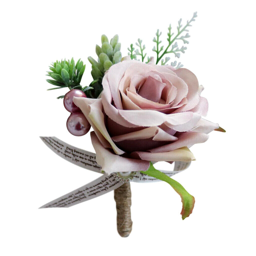 2Pcs Silk Boutonniere Corsage Wrist Corsage Groom Man Flowers Accessories