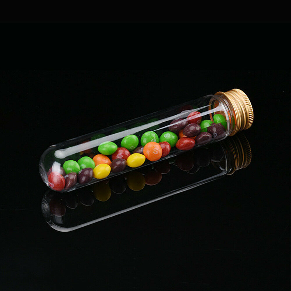 10Pcs 80ml Plastic Clear Cylinder Test Tubes with Lids Candy Bottle Container