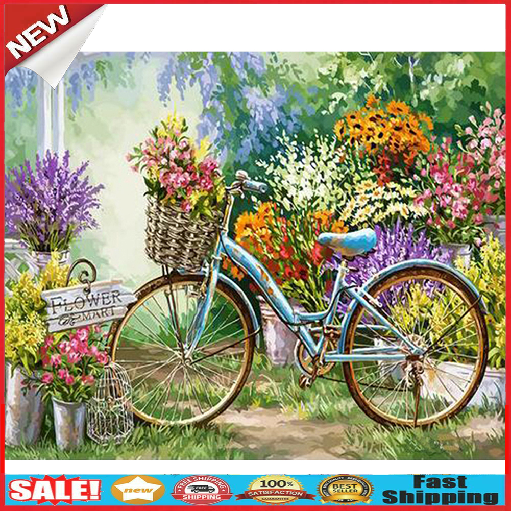 Frameless Painting By Numbers DIY Bicycle Hand Painted Canvas Oil Picture @