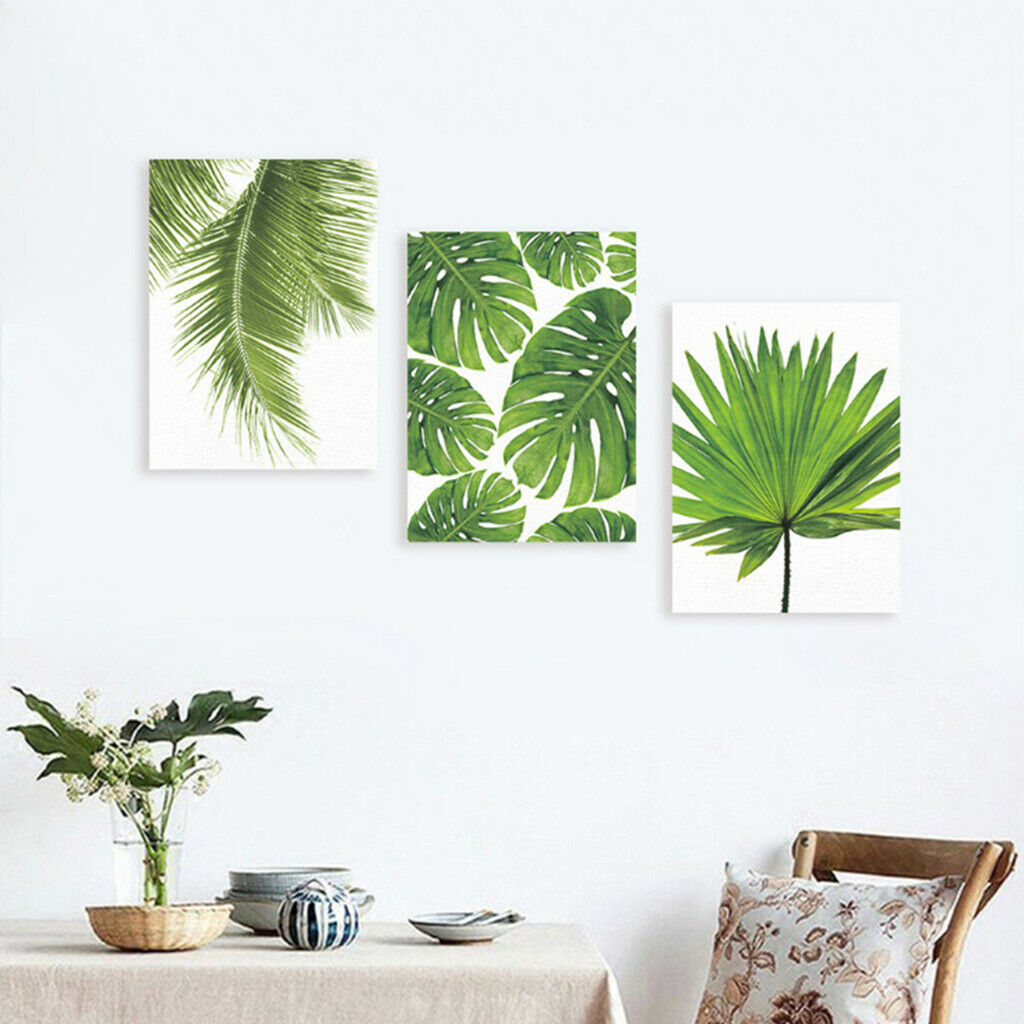 3Pcs Unframed Modern Art Canvas Oil Painting Green Leaf Print Wall Decor S