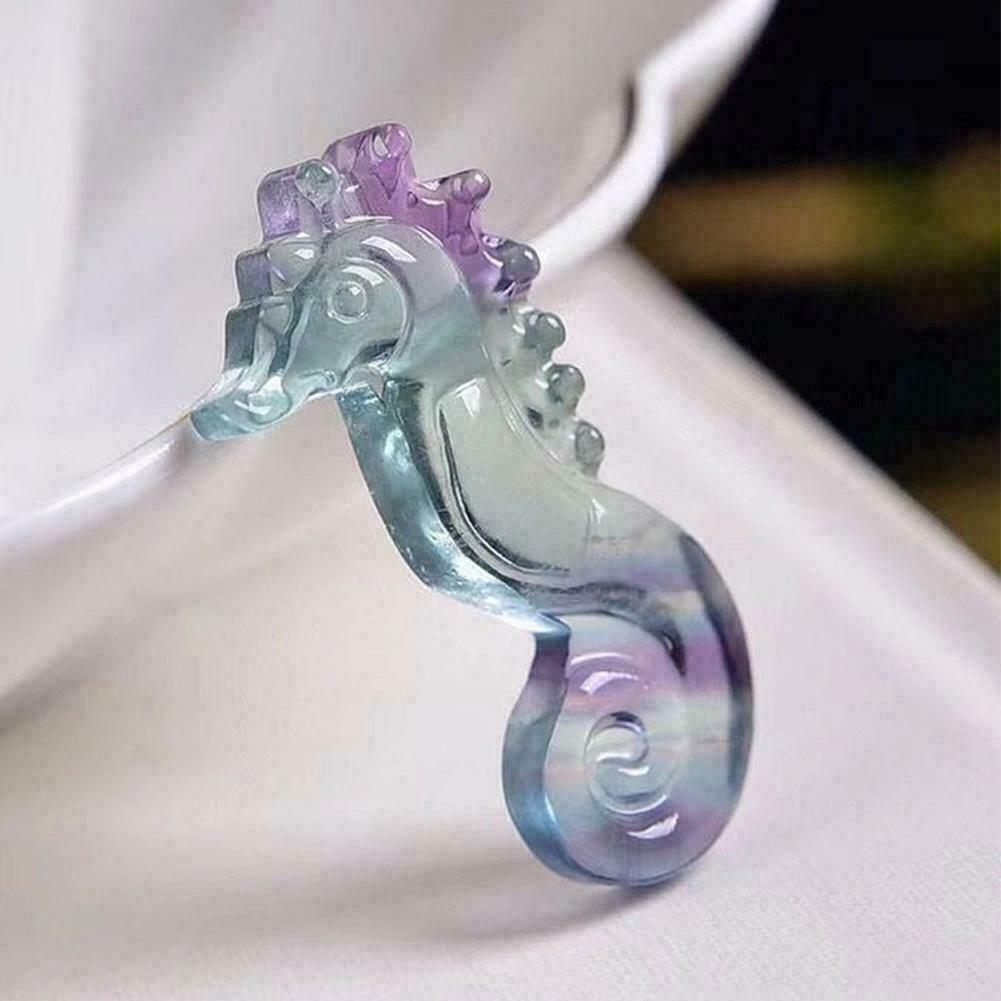 1PC Natural Quartz Crystal Fluorite Carved Seahorse Healing Hippocampus D6R2