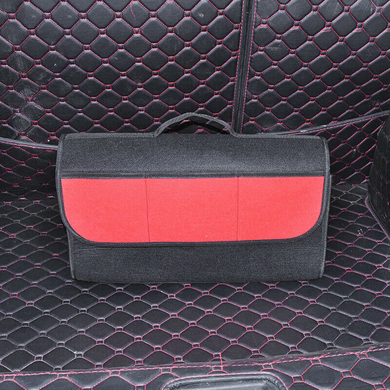 Car Trunk Foldable Cargo Organizer Felt Bag Storage Pocket Box Case Black + Red
