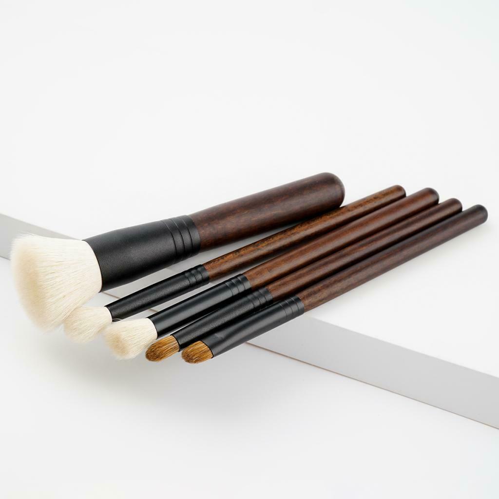 5 Pieces Premium Makeup Brush Blush Foundation Eyeshadow Lip Tool Wooden Box