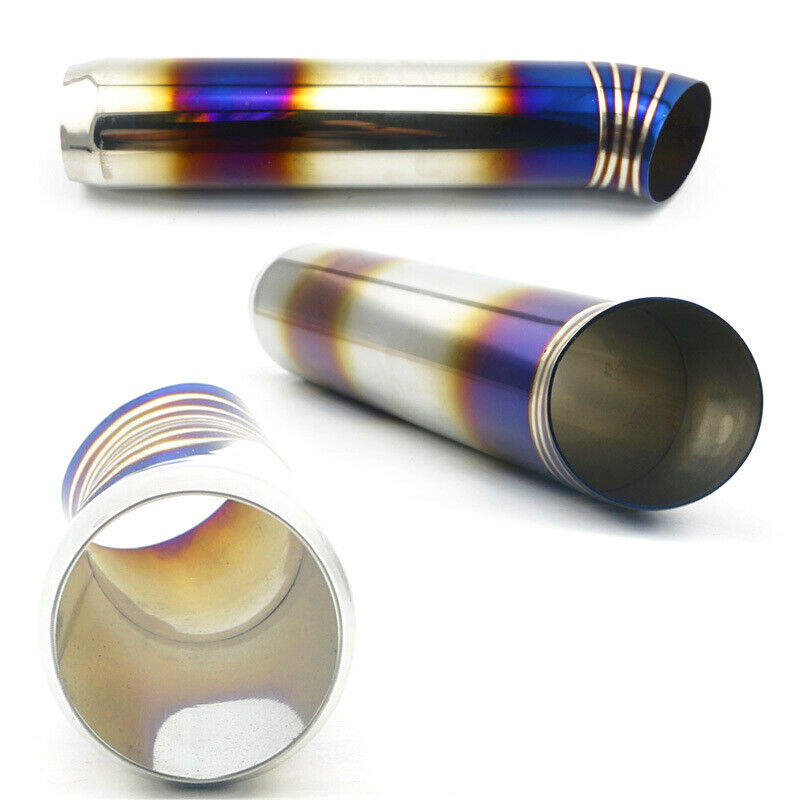 76mm-67mm Car Muffler Exhaust Pipe Tip Half Bend Stainless Chrome Baking Blue