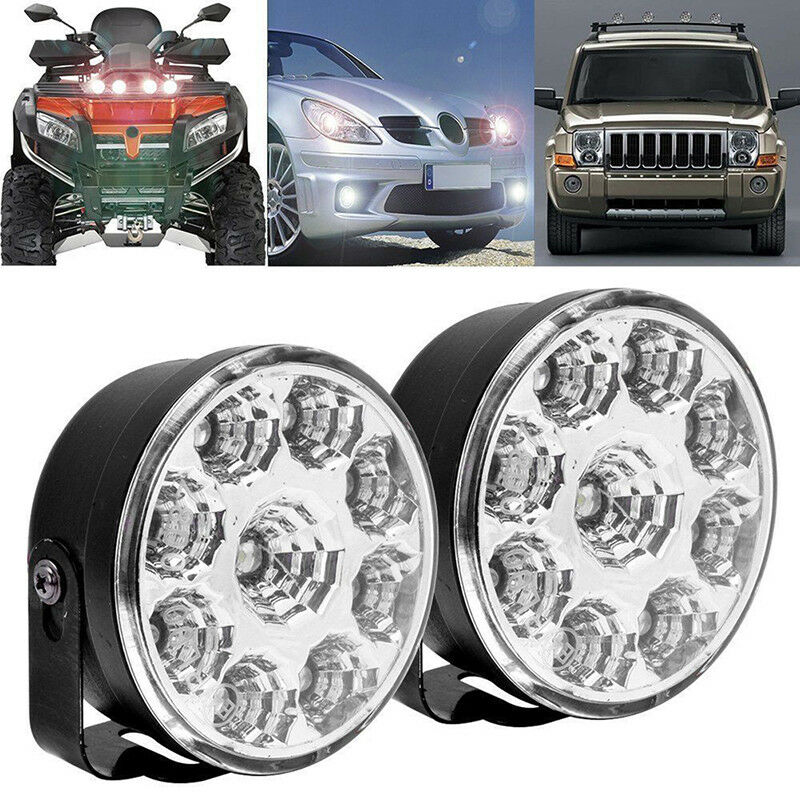 2x 9LED DRL Car Fog Lamp Round Driving Running Daytime Light Head Light Whit Fx
