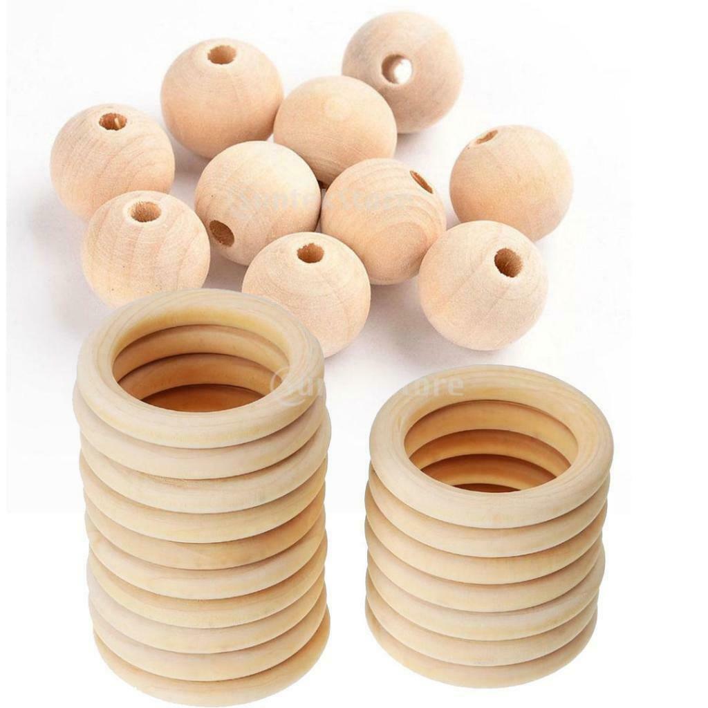 70x Handmade Natural Wooden Teething Wood DIY Loose Beads Baby Teether Rings
