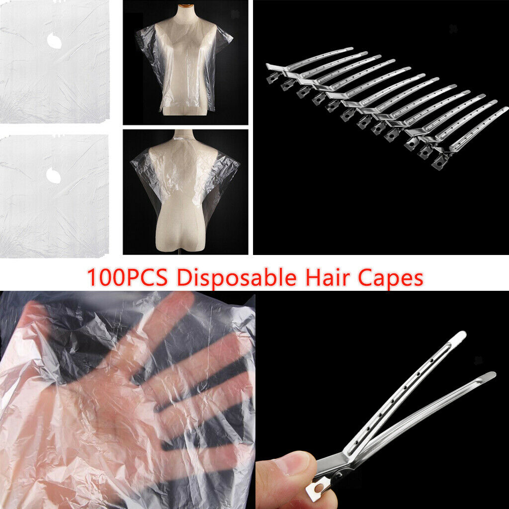 50x Disposable Hair Capes 12 Duck Hair Clips Barber Hair Cut Styling Stylist