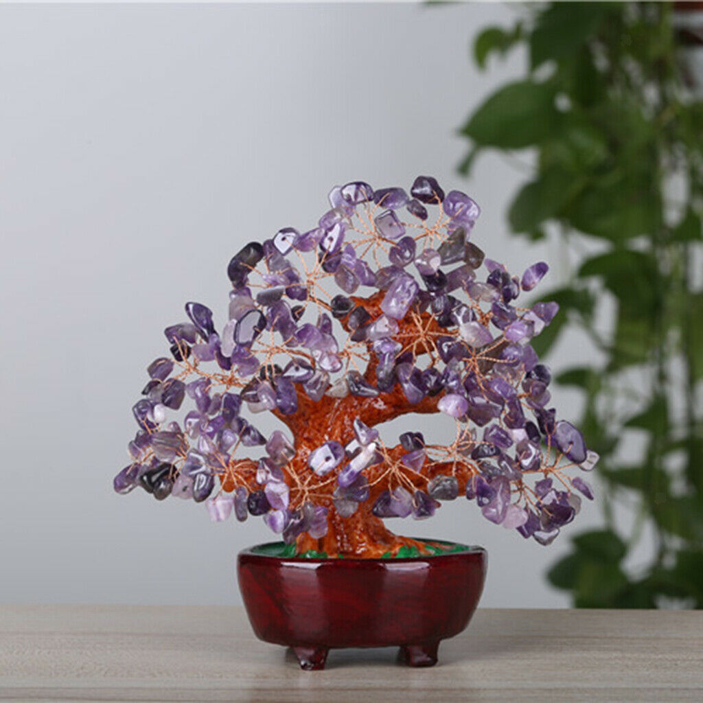 2X 7inch Bonsai Crystal Money Tree Wealth Luck Tree for Office Home Decor Gift