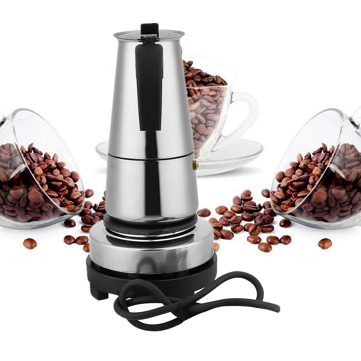 9 Cups 450ml Stainless Steel Moka Coffee Maker Pot Percolator W/ Electric Stove