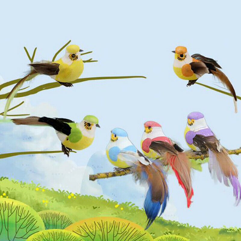 2pcs Foam Feather Artificial Birds Vividly Sparrow Garden Emulation Decor.l8