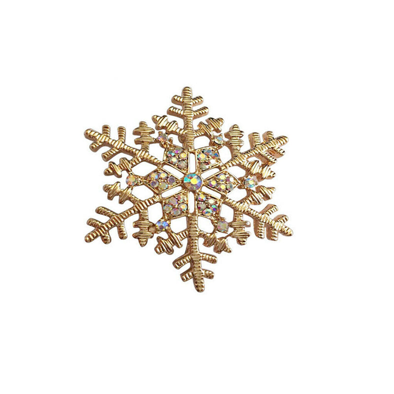 Fashion Brooch Pin Golden Snowflake Winter Snow Theme Ladies Brooch Pin Gift
