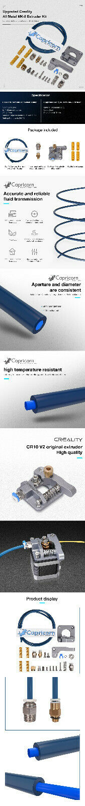 CR10 Extruder Bowden Extruder Capricorn + 1M PTFE Tube 1.75mm For CREALITY CR10