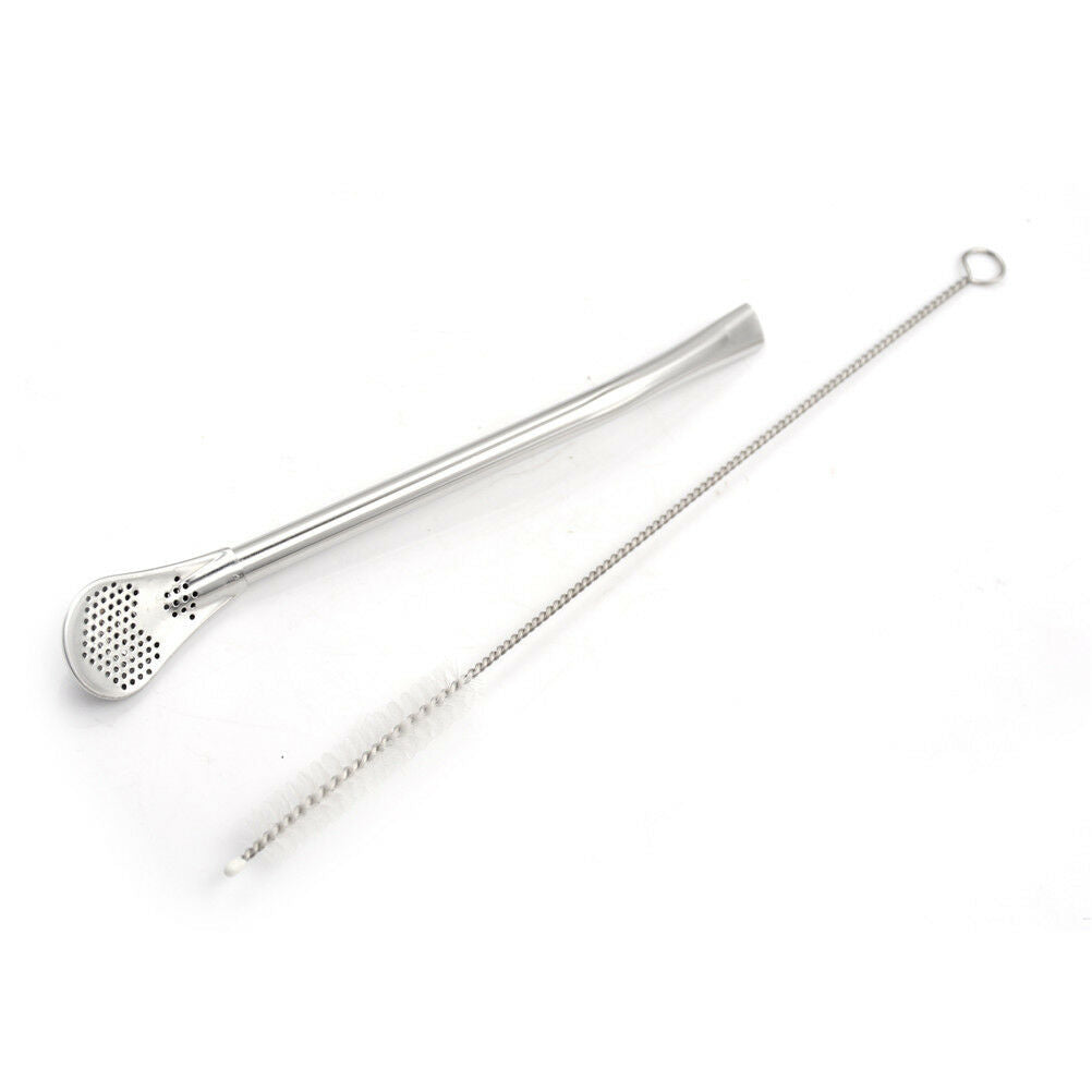 2pcs/set Stainless Steel Tea Filter Straw Cleaning Brush Home Kitchen Acce.l8