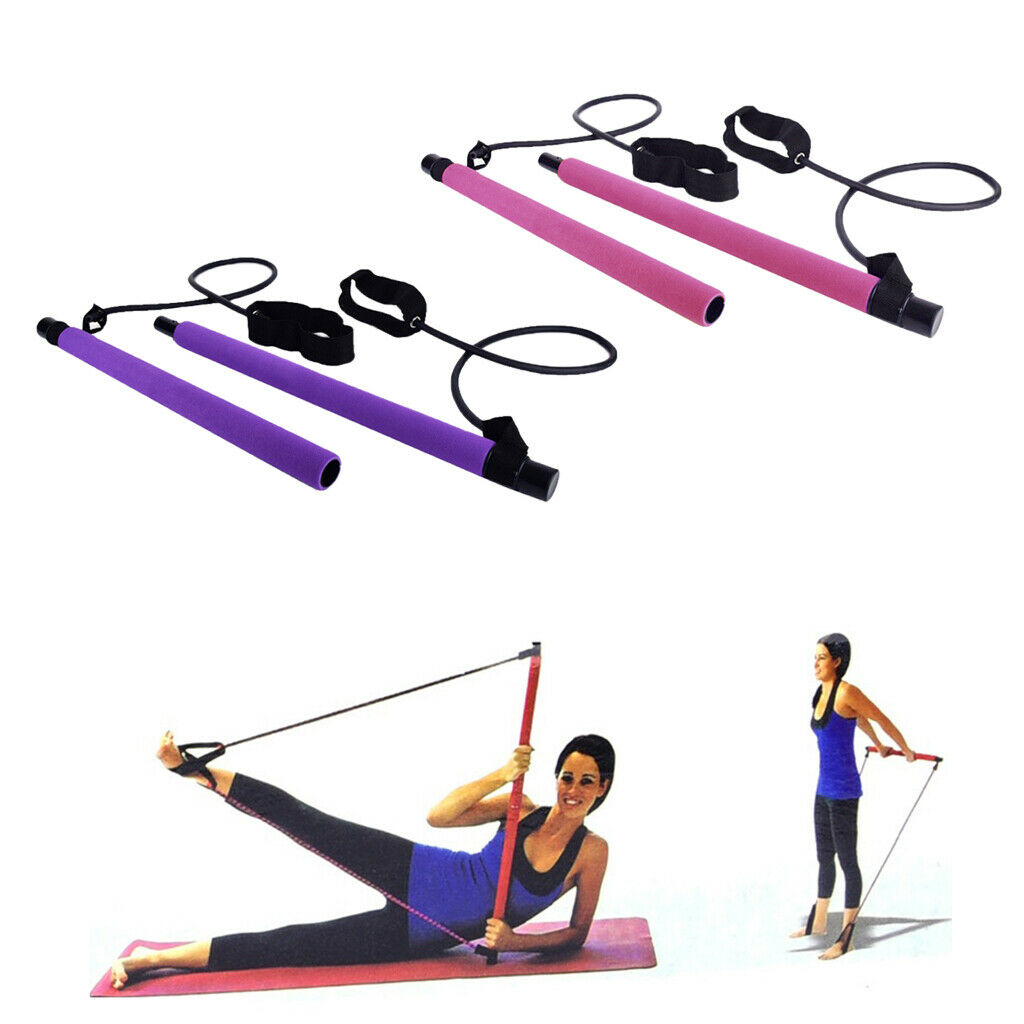 Pilates Yoga Bar Kit Home Fitness Resistance Band Thigh Toner Master Trainer