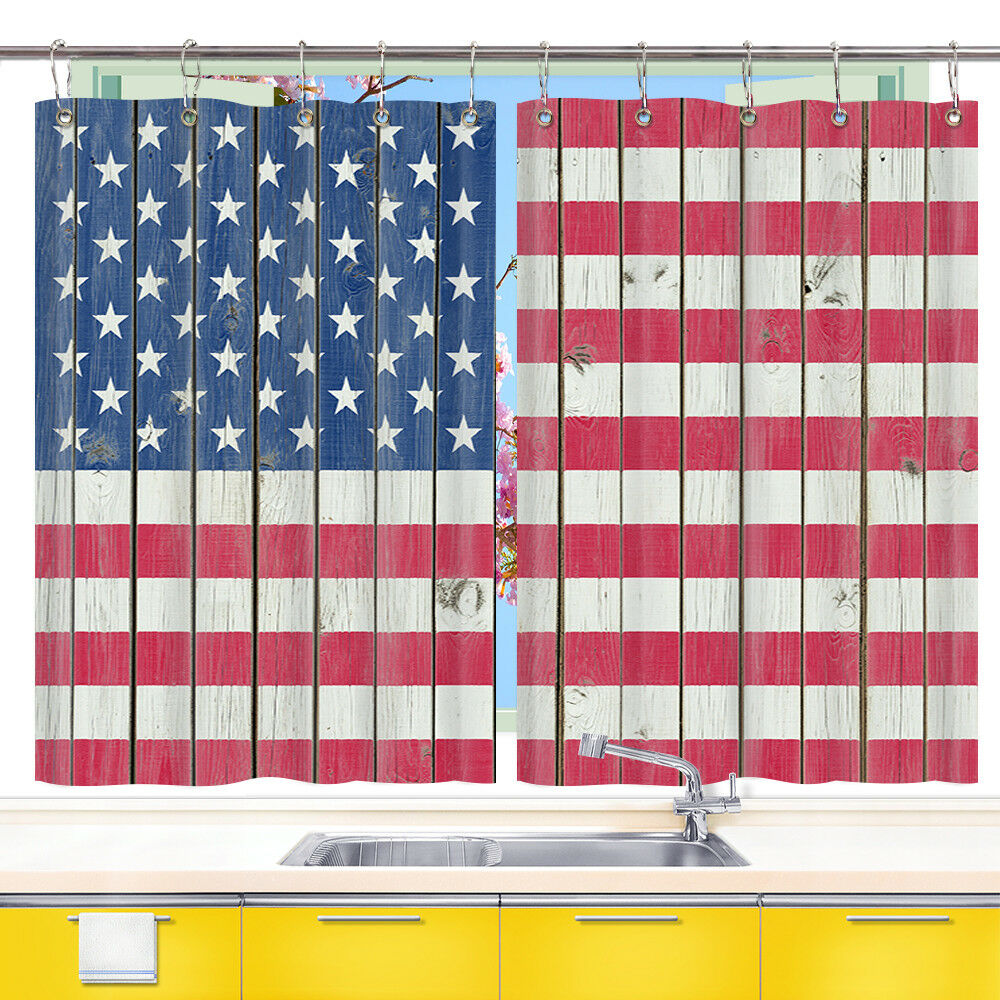 Retro American Flag Window Curtain Treatments Kitchen Curtains 2 Panels, 55X39"