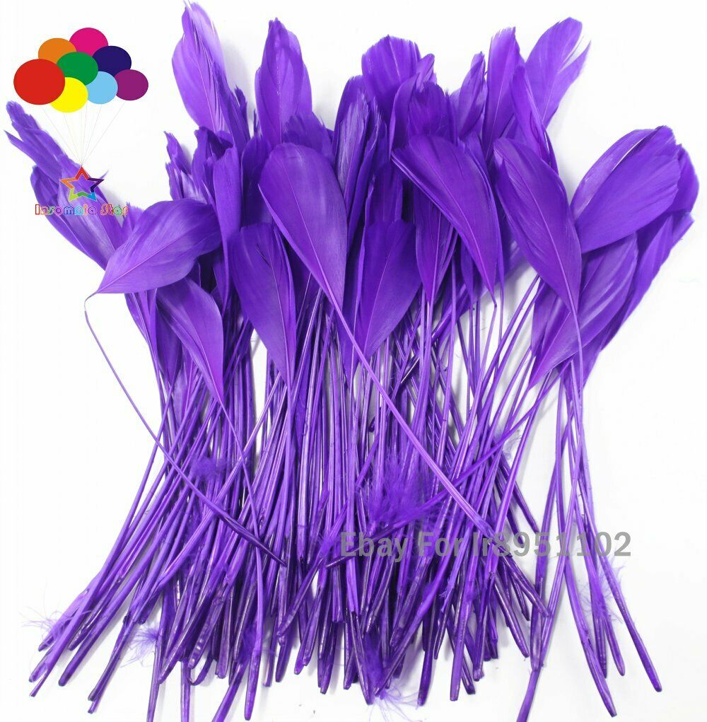 100Pcs 15-20cm Dark purple Rooster Tail Feather Clothing Party Decoration Coque