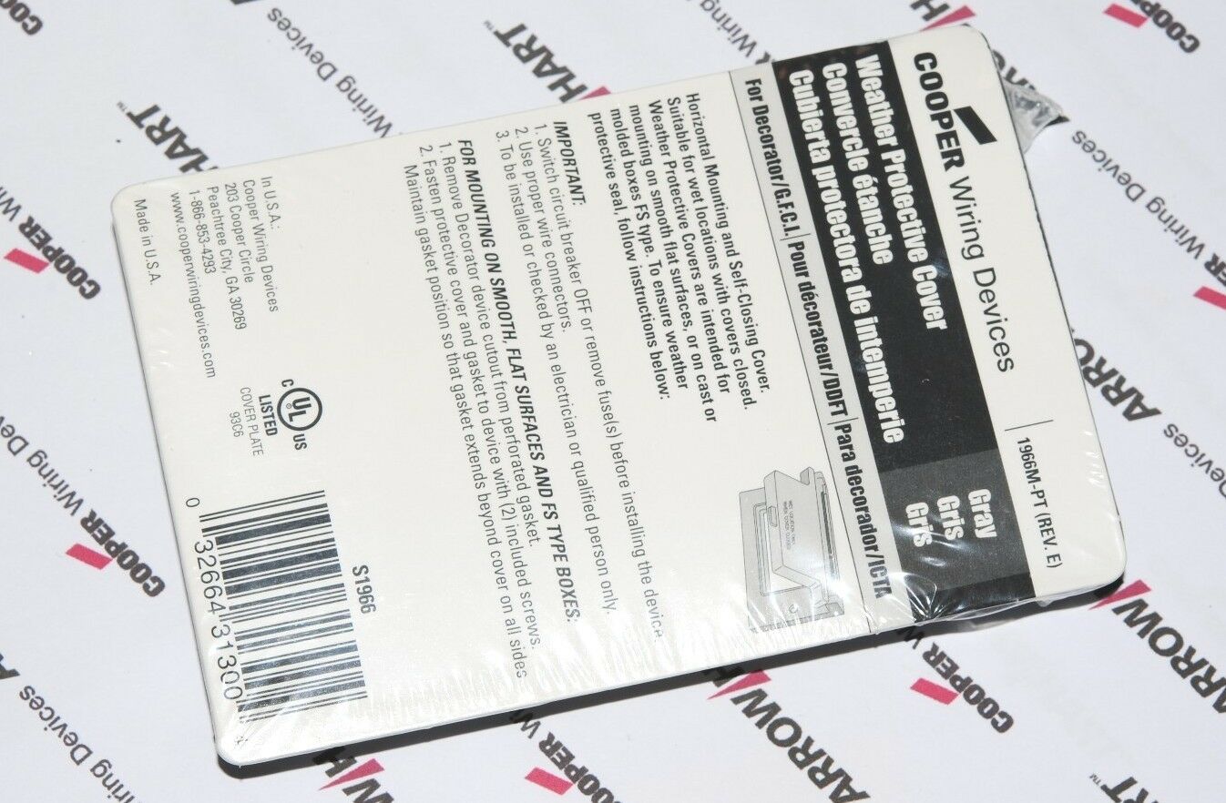 1pcs-COOPER S1966 GFCI/Decorator Receptacle Horizontal Metal Weatherproof Cover