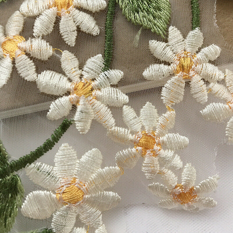 1 Pair Flower Patches Daisy Lace Applique Embroidered Wedding Dress Sewing Craft