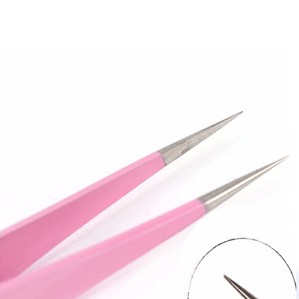 Steel Pink Btraight + Bend Tweezer for Eyelash Extensions Nail Art Nipper.l8