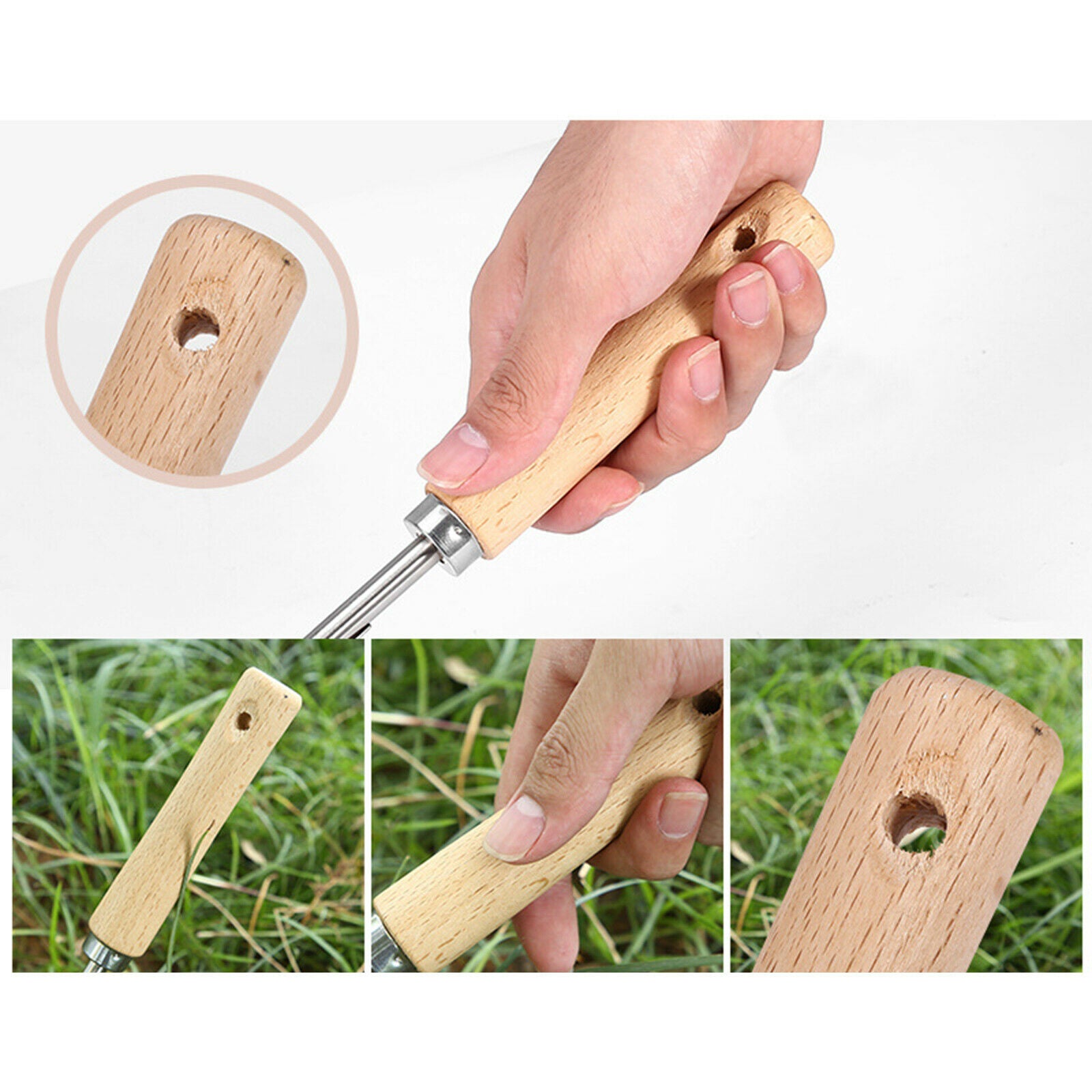 Mini Garden Weed Removal Stainless Steel Wooden Handle Easy Weeding Removals