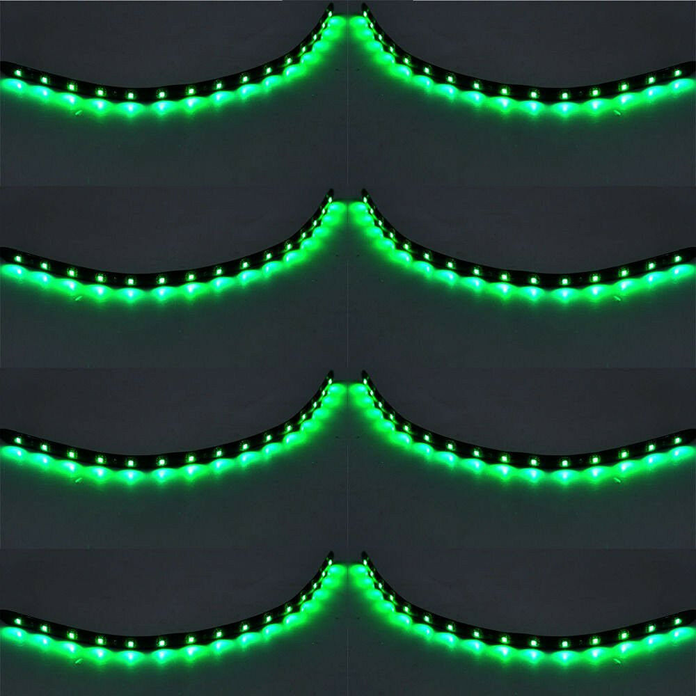 8pc Green 15 LED 30CM Car Vehicles Grill Flexible Waterproof Light Strip SMD 12V