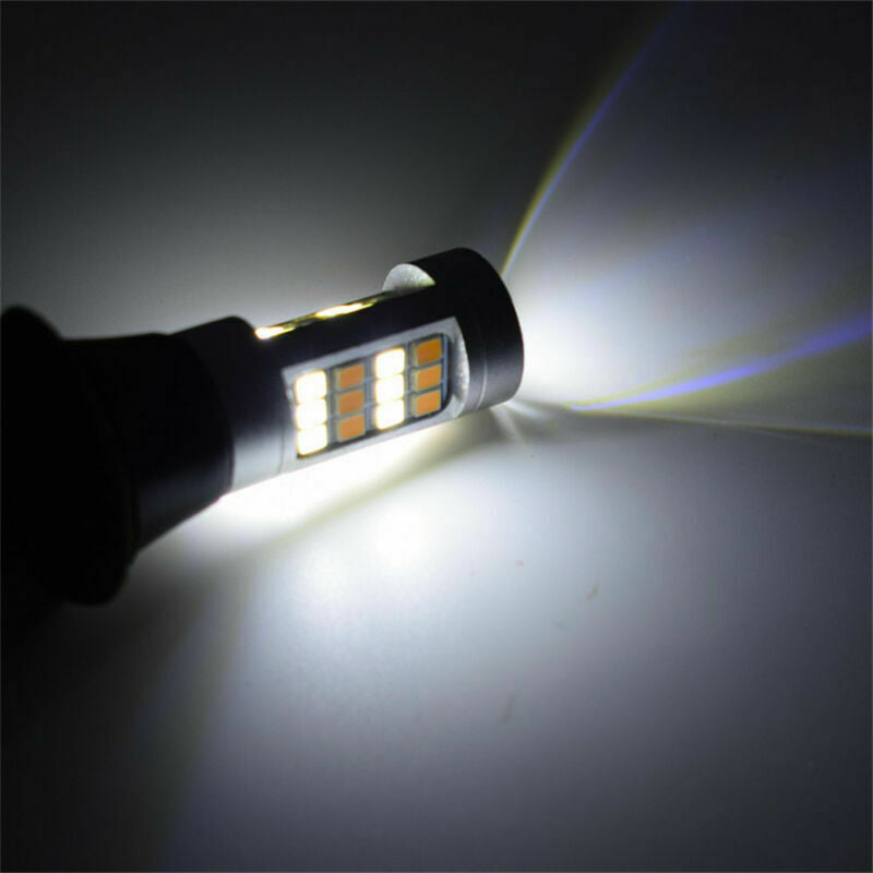 pair Dual-Color BAU15S 42-SMD 2835 White/Amber LED Turn Signal Light DRL 12V 50W