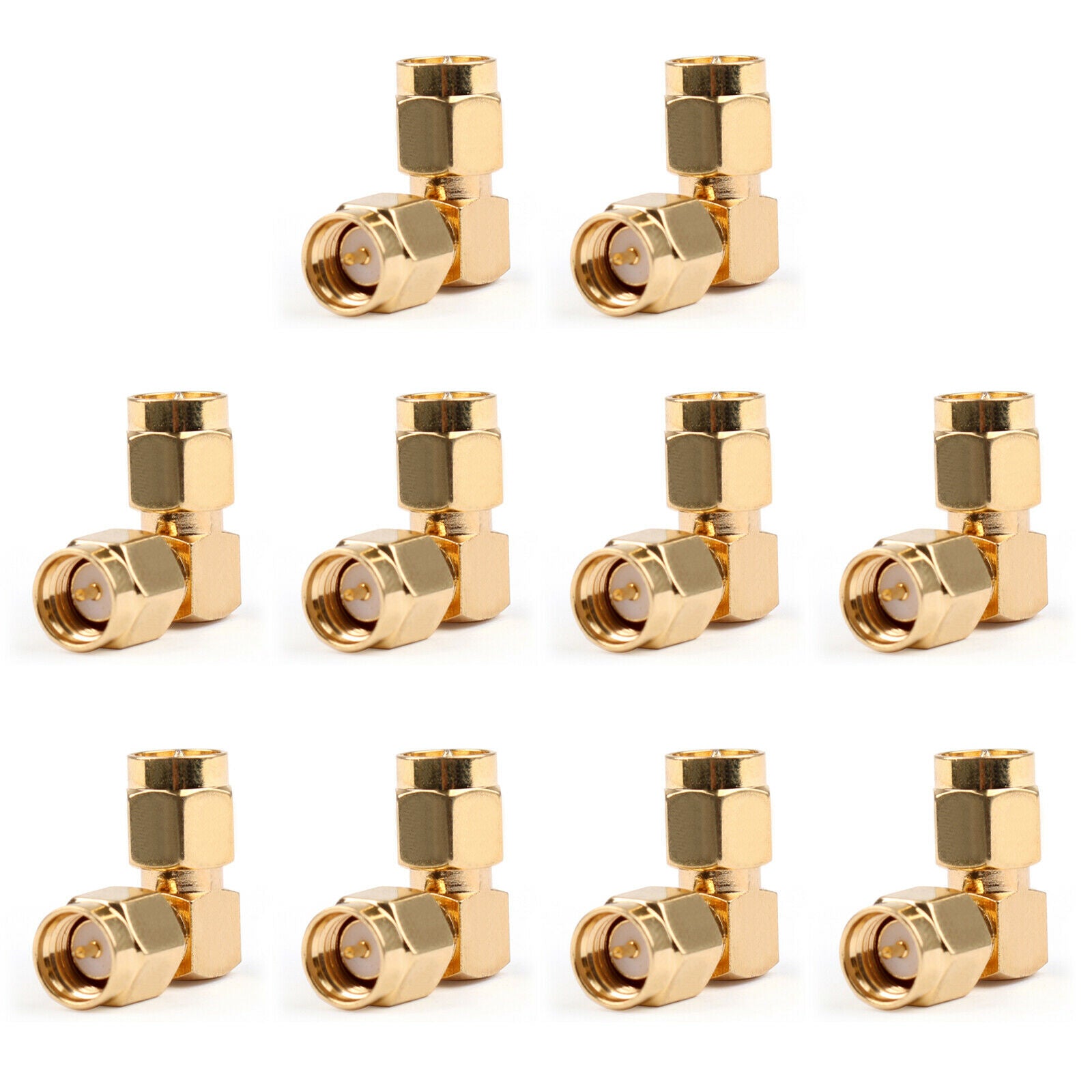 10PCS Adapter SMA Male Plug To SMA Male Plug Pin Right Angle RF Coax CA