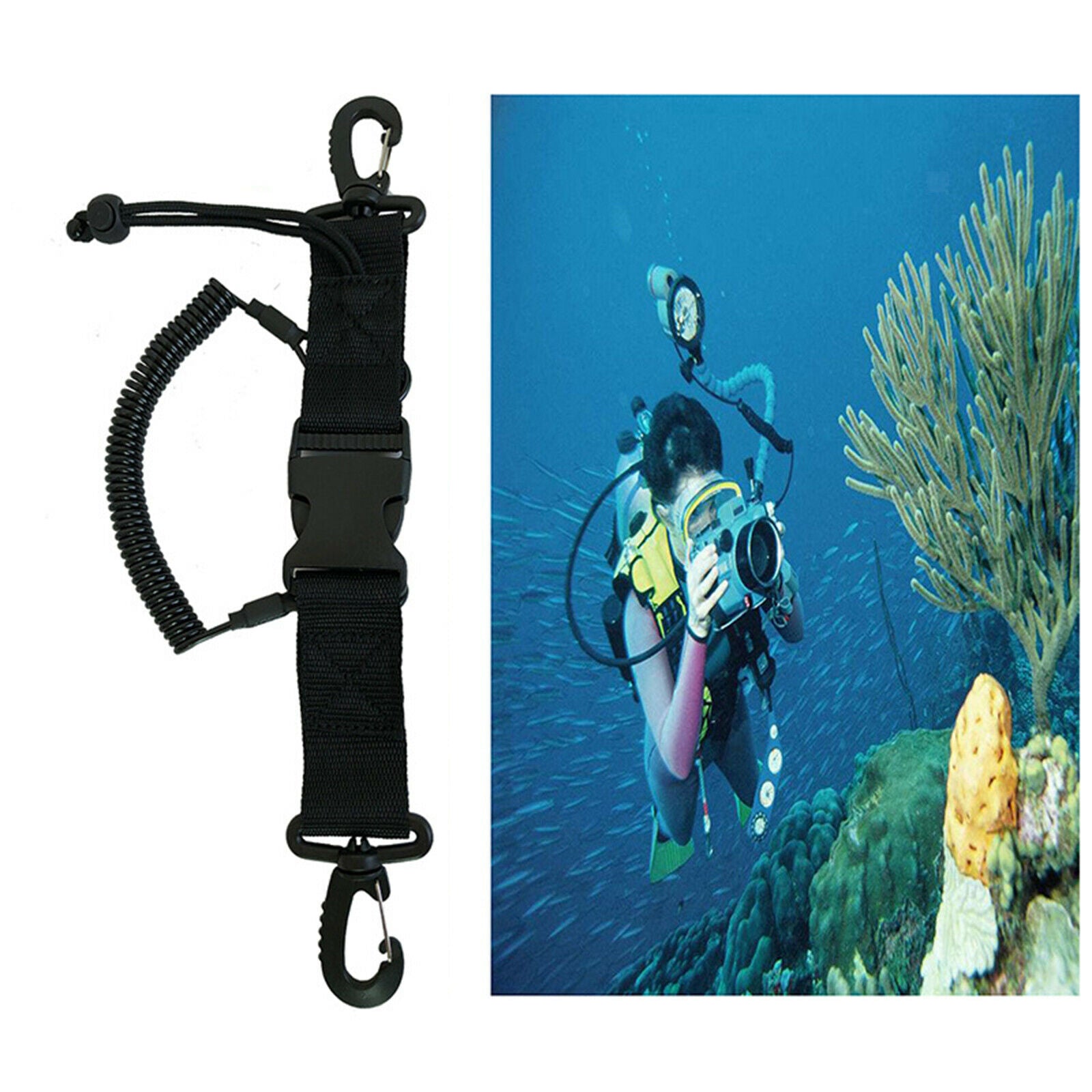 Scuba Diving Dive Snappy Coil Lanyard Camera Webbing Rope Equipment Gear