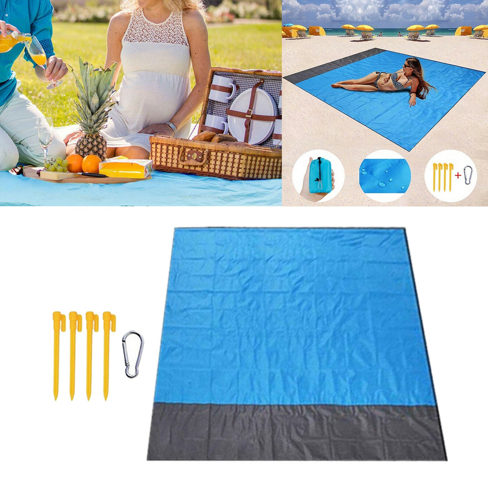 82x79 Inch Large Sand Proof Beach Blanket Lightweight Folding Mat Camping
