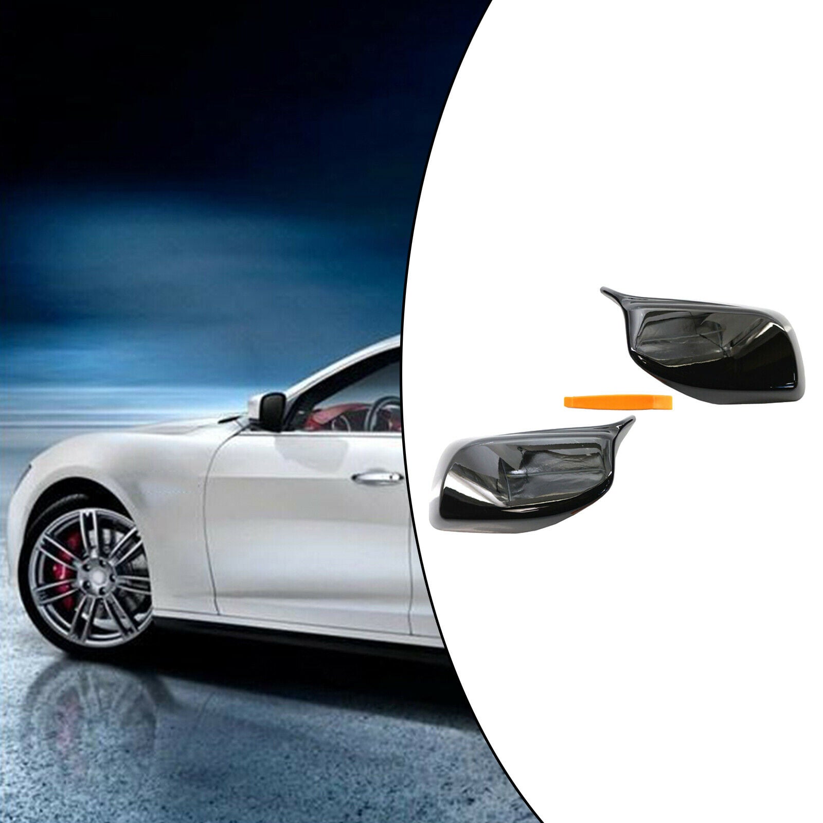 2Pcs Black Side Mirror Rear View Covers Caps for BMW E60 5 Series 2004-2007