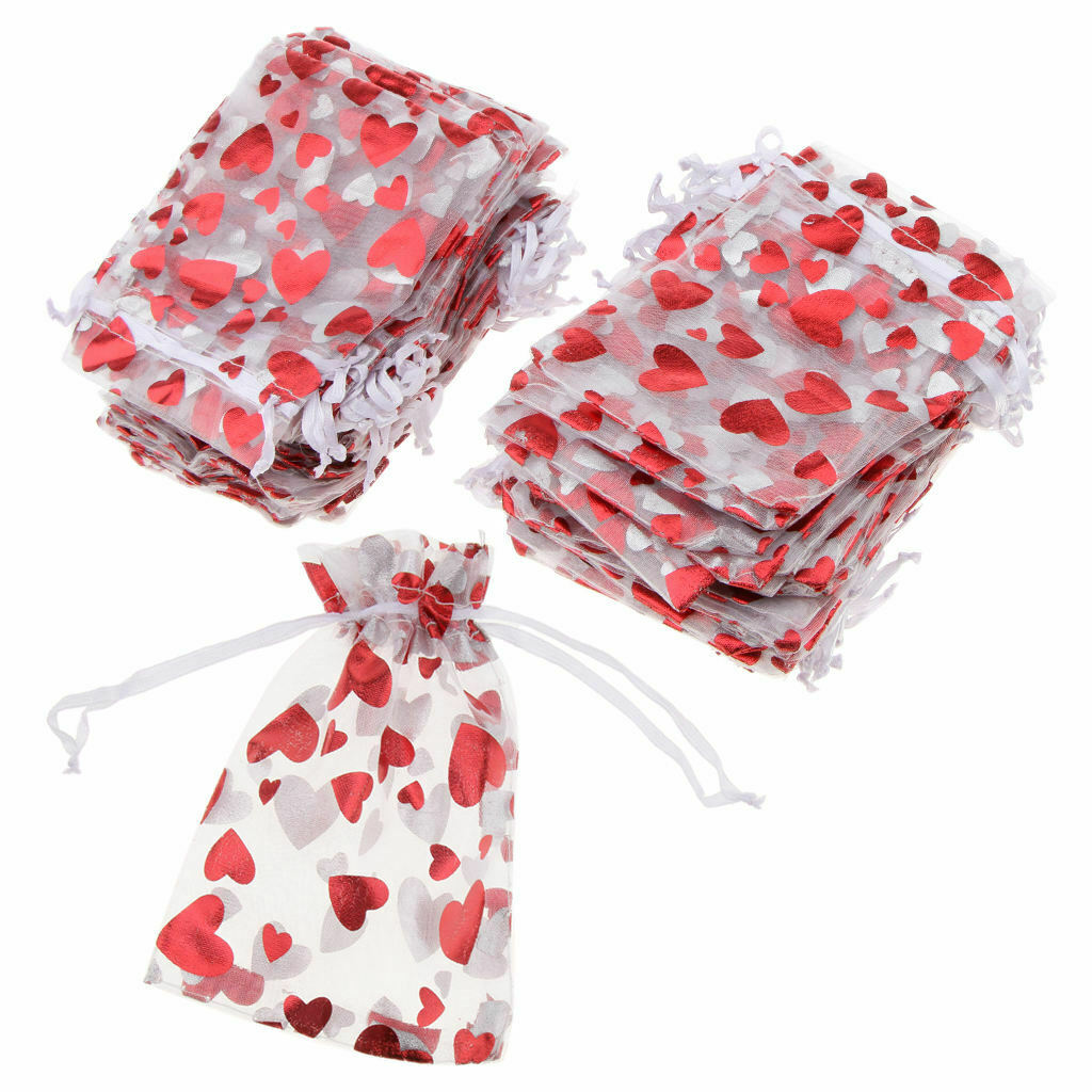 100 Pcs  Love Heart Gift Bag With Drawstring Favor