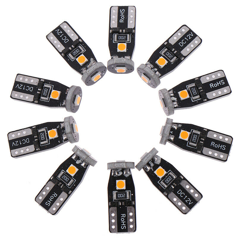 10x T10 Wedge 12V Super Bright CANBUS 194 168 2825 Amber Yellow LED LightBulb Kt