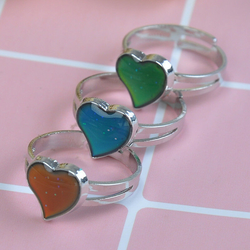 Mood ring band color changing by temperature ajustable heart ~GQPTUKSJUKL fg Qx