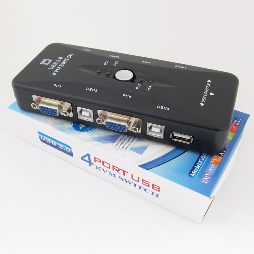 1pc KVM Switch Box 4 Port USB 2.0 SVGA VGA Keyboard Control Up to 4 Computers