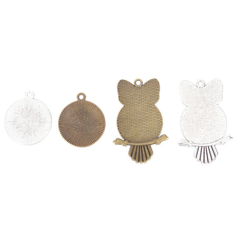 48pcs/set Owl Pendant Trays with Glass Cabochon Base DIY Jewelry Making N.ng LS