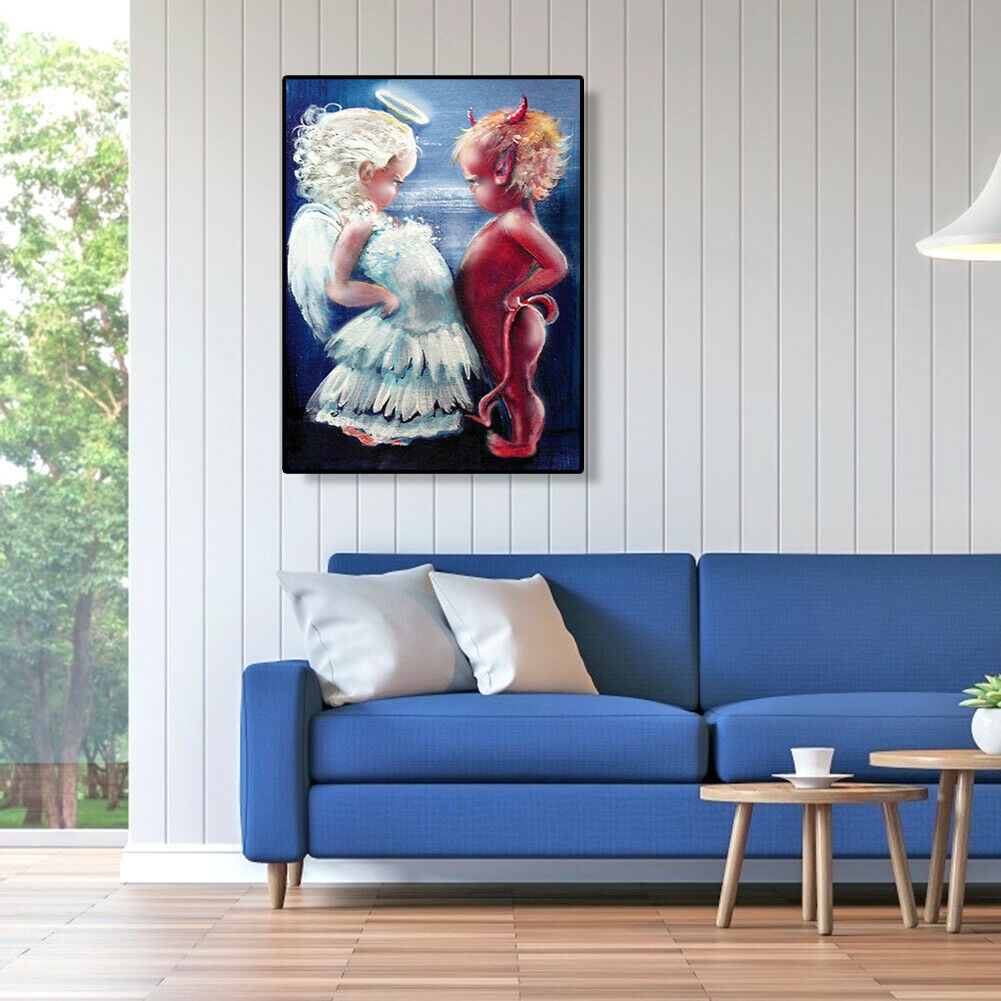 Angel Devil Cross Stitch Embroidery Kit 5D Full Drill DIY Diamond Painting @