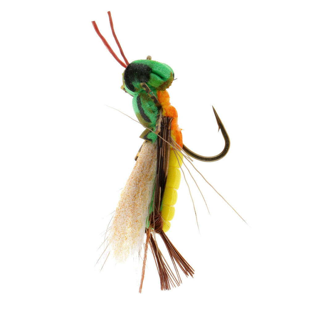 2pcs Realistic Grasshopper Topwater Lures Floating Fly Fishing Flies 0.5g