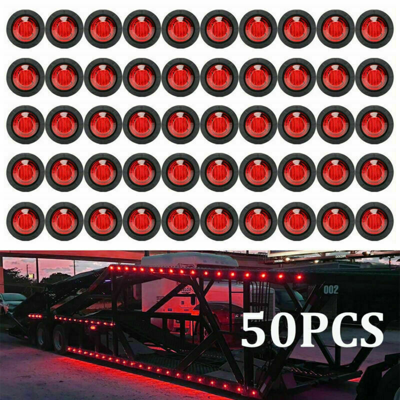 50PC Mini 3/4" Round LED Side Marker Bullet Light For Truck Trailer RV Red 12V