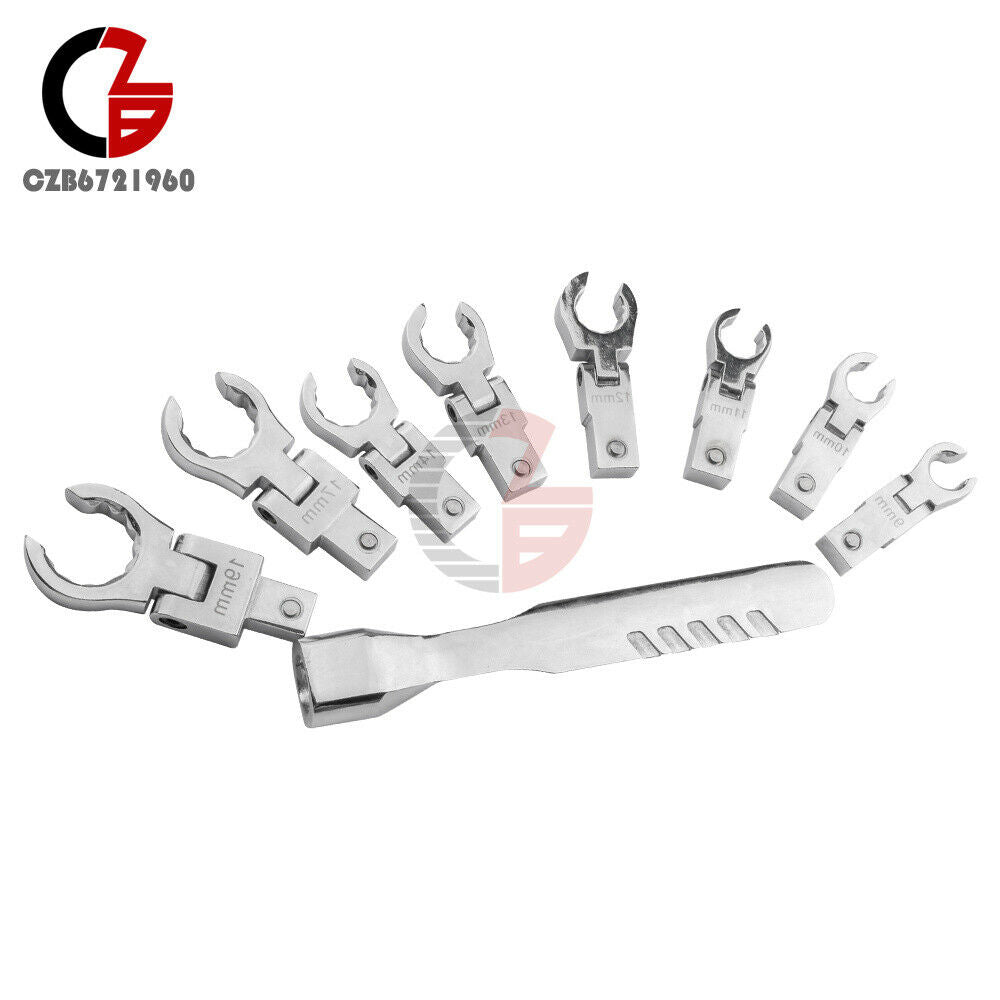 9PCS Portable Metric Ratchet 180°Rotating Gear Removable Flexible Wrench Set
