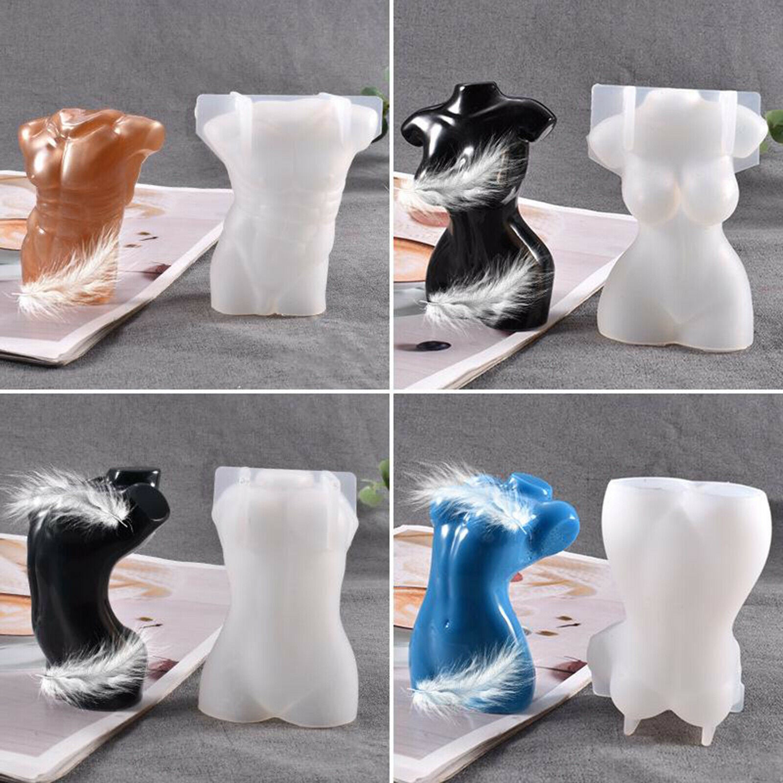 2x Silicone Candle Moulds Clear Women Men Soap Mould Homemade Arts Epoxy
