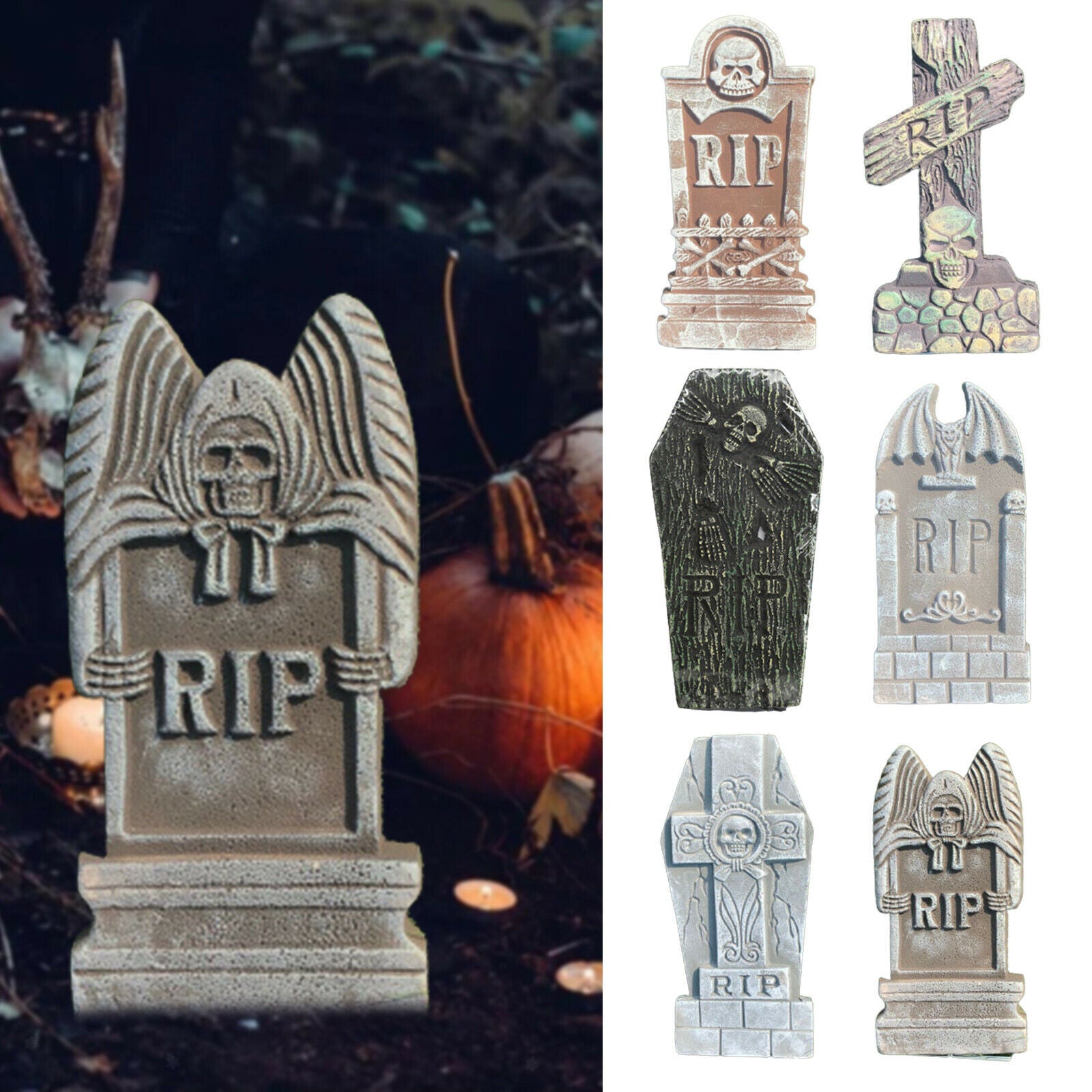 17”Halloween Foam Rip Graveyard Tombstones 6x Lightweight Foam for Outdoor