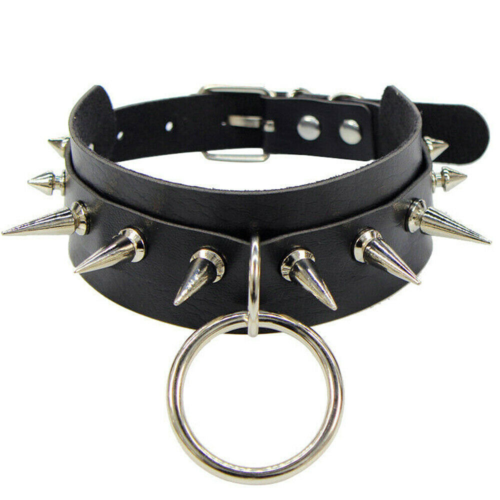 Women Gothic Collar Choker Necklace PU Leather Spike Rivet Punk Hip Hop Jewelry