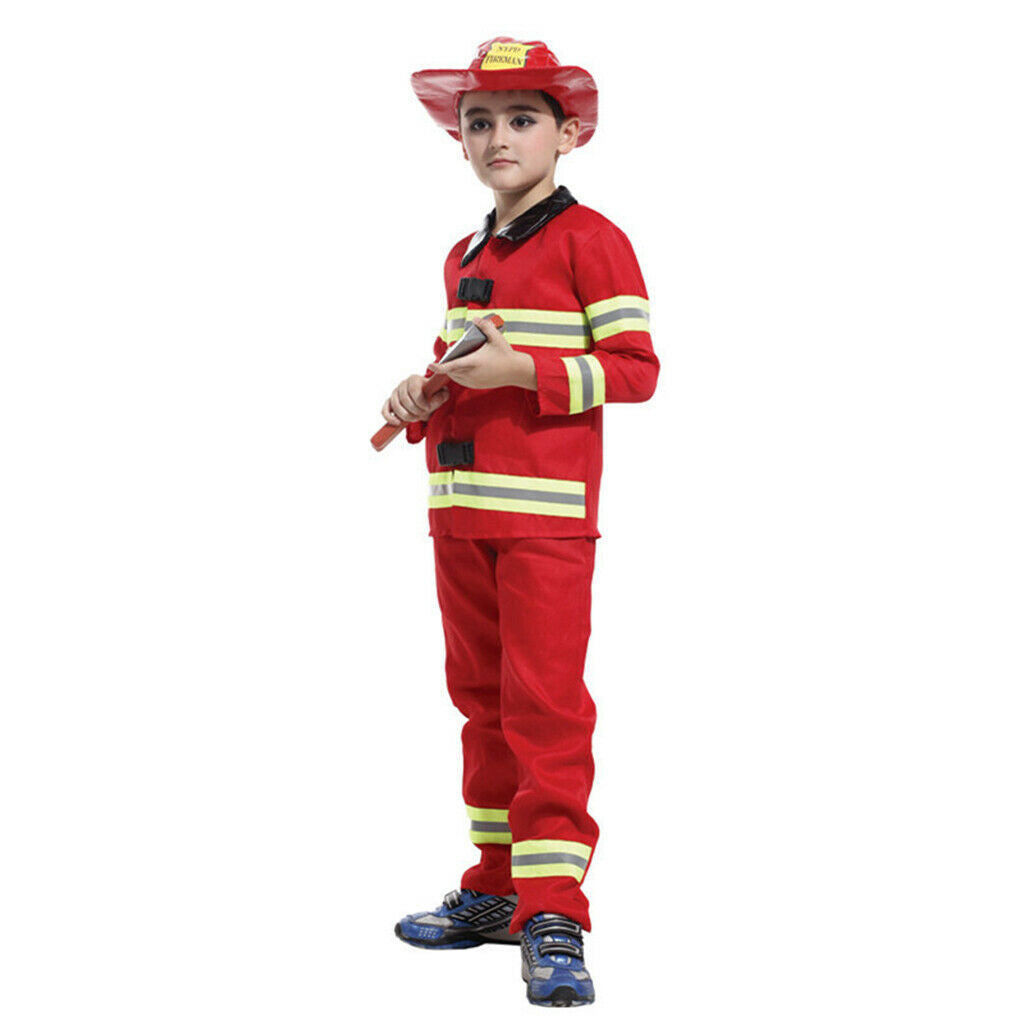 3pcs/Set Festival Party Kids Fireman Firefighter Suit Costumes Halloween XL