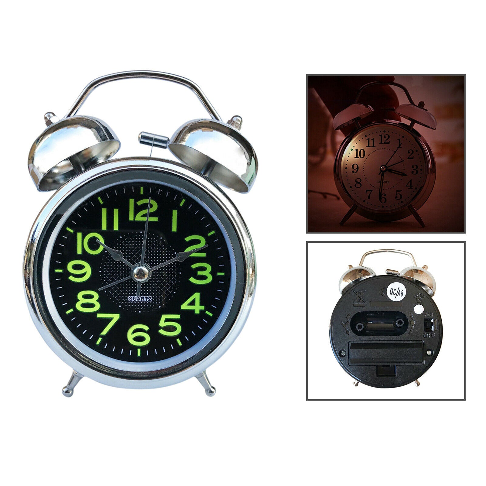 Analog 4inch Clocks Quartz Classic Double Bell Alarm Clock Movement Bedside
